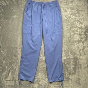 Easy Stretch Scrub Pants Women Blue Cargo Adjustable Cinch Hem Drawstring L